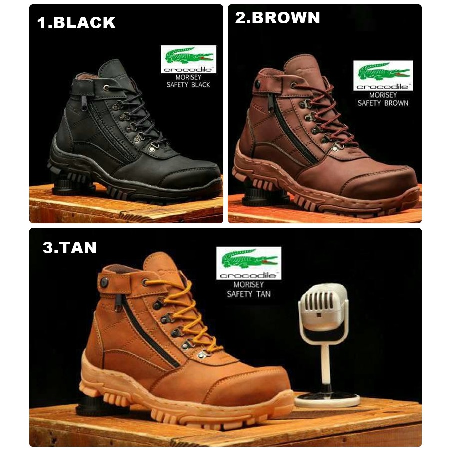 Sepatu Safety Pria 2019 Crocodile Morisey Boots Work Ujung Besi Tracking Haiking Zipper