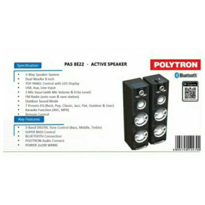 ACTIVE SPEAKER POLYTRON PAS 8E22 BANDAR LAMPUNG