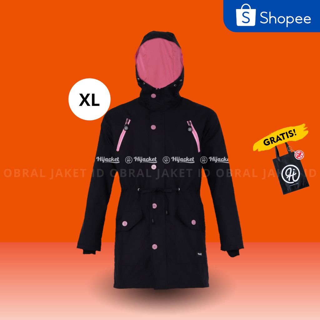 Jaket Parka Wanita Hijacket Montix Black Size L XL XXL Hoodie Waterproof Muslimah Premium-XL