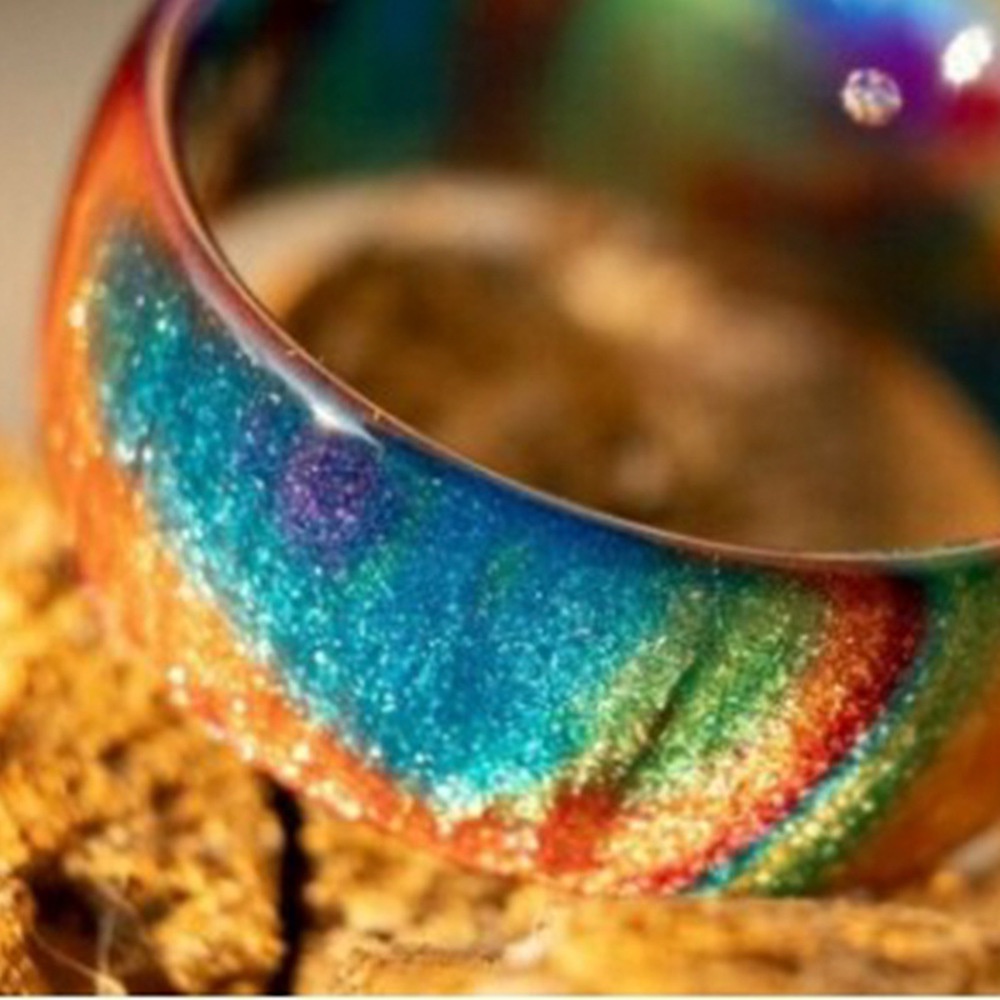 Cincin Bahan Resin Akrilik Warna Pelangi Aksen Glitter Gaya Retro Eropa Dan Amerika