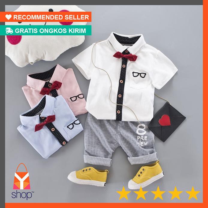 PALING POPULER  Baju Anak Setelan T-Shirt + Celana (1 set) / Baju Bayi Laki-Laki - 6-12 Bulan, Biru