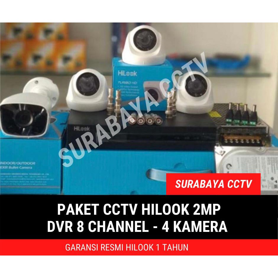 Paket CCTV HiLook by Hikvision 2MP DVR 8 Channel 4 Kamera  HDD 1TB Kabel 100m