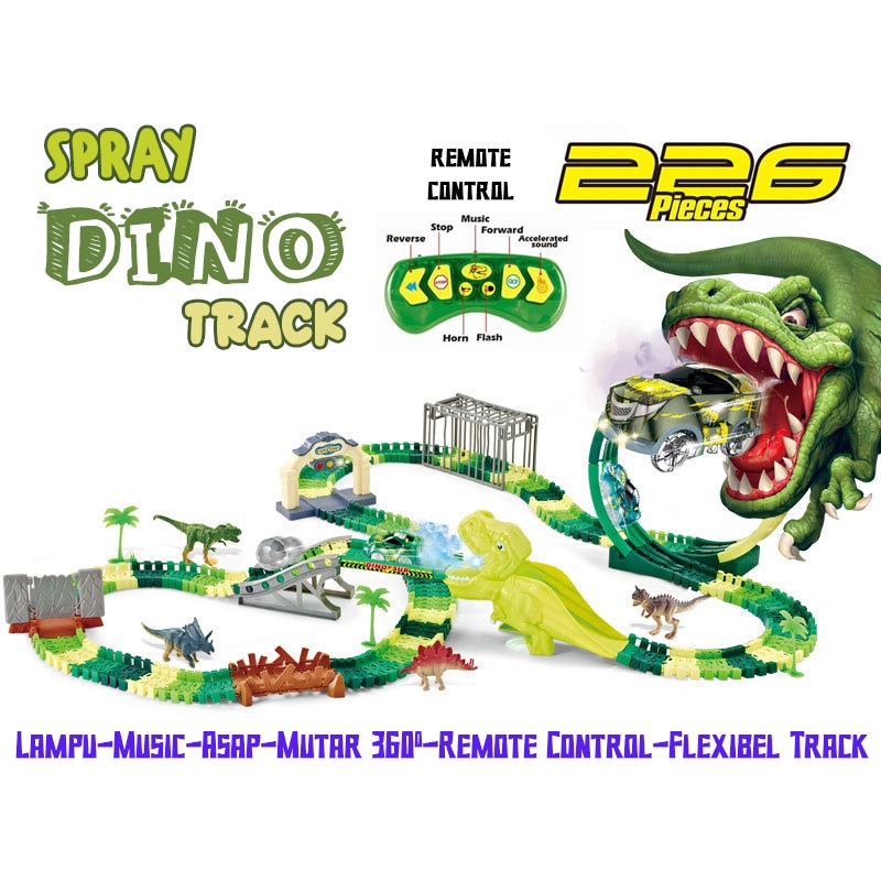 Sprey Dino Track Jumbo Mainan Anak City Truck Dino Mobil Remote RC Spray Asap Lampu mobil mobilan