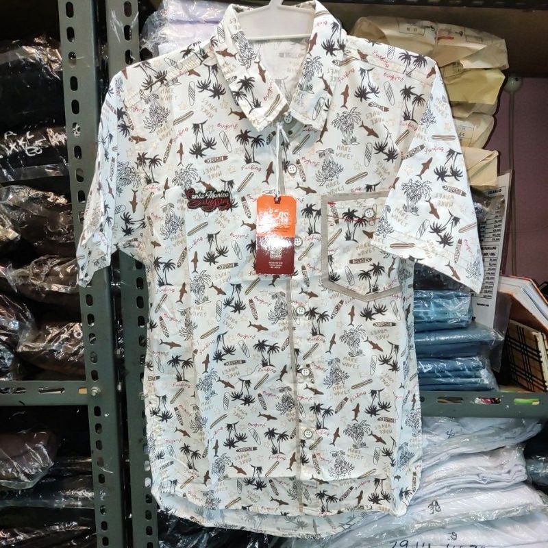 kemeja anak lengan pendek merk UIS motif pantai surfing usia 8-10 tahun