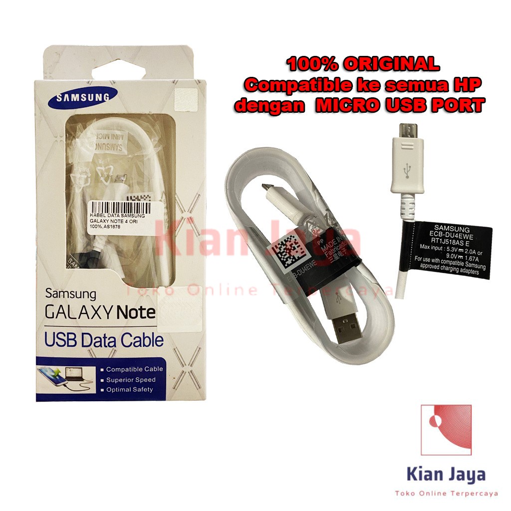 Kabel Charger Sync Data Original Samsung Galaxy Note 4 J2 Prime J5 J510 J3 G530 Grandprime Ori 100% Micro USB V8 Cable Casan Support Fast Charge