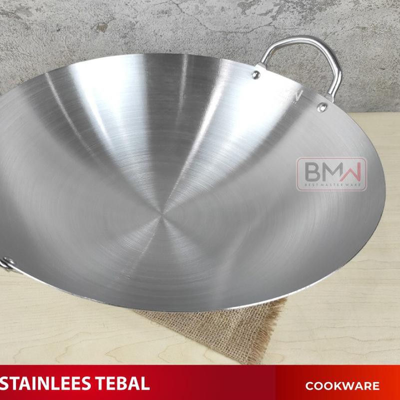 ✻ BMW Kitchen Ware - Wajan Premium / Tebal Kuali Penggorengan Wok Stainless Steel Wajan Anti Lengket