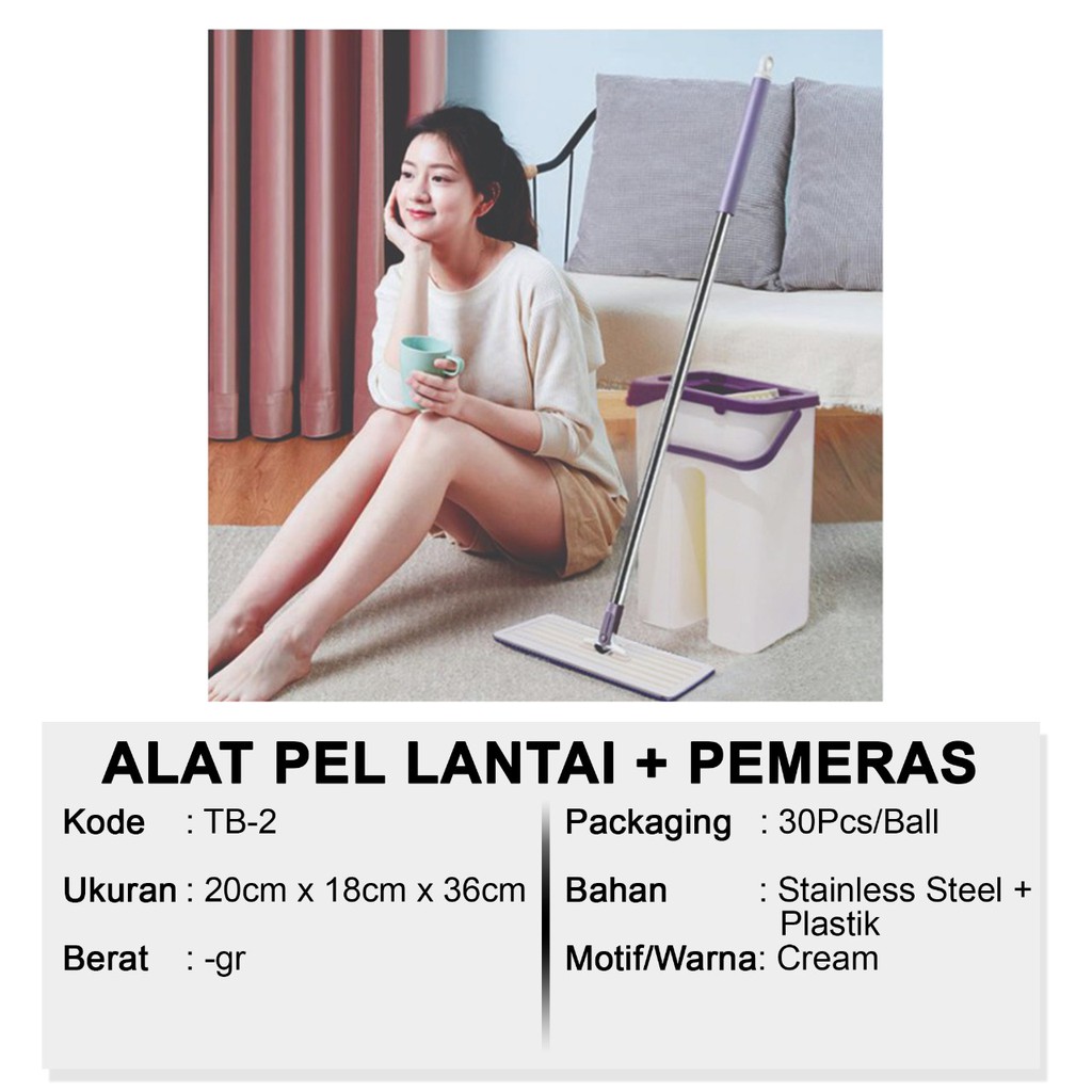 Alat pel lantai + ember tanpa peras tangan praktis
