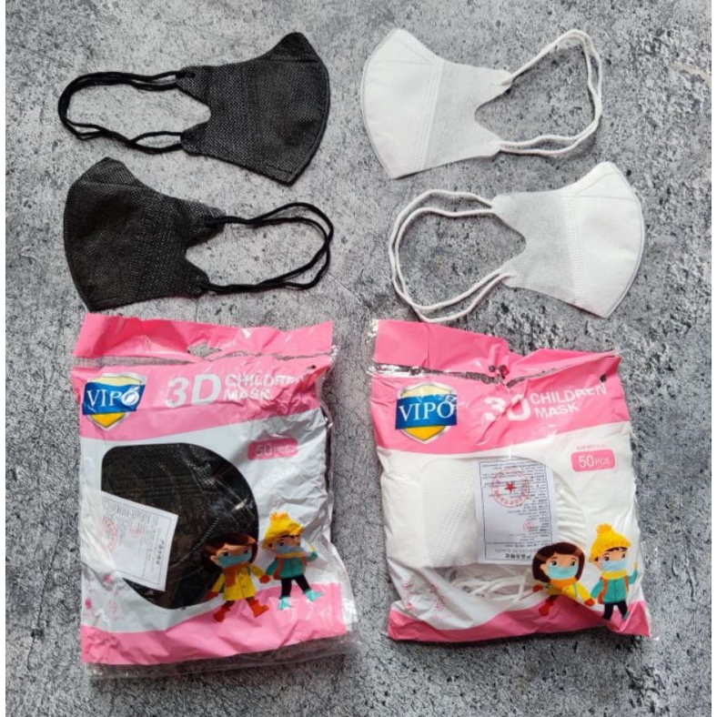 READY MASKER DUCKBILL HIJAB / EARLOOP ANAK HEADLOOP DUCKBILL PUTIH HITAM GARIS MERK VIPO, THUMB, YNB CARE KIDS 3 PLY ISI 50 LBR PER PACK