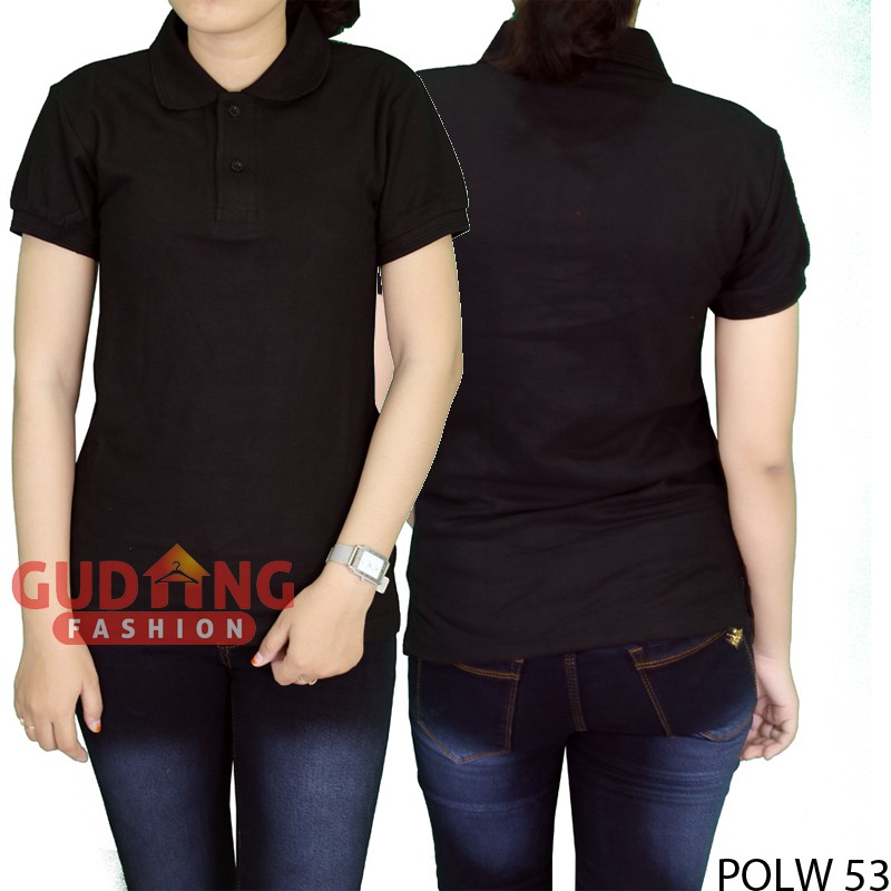 Kaos Wanita Polos Kerah Hitam - POLW 53