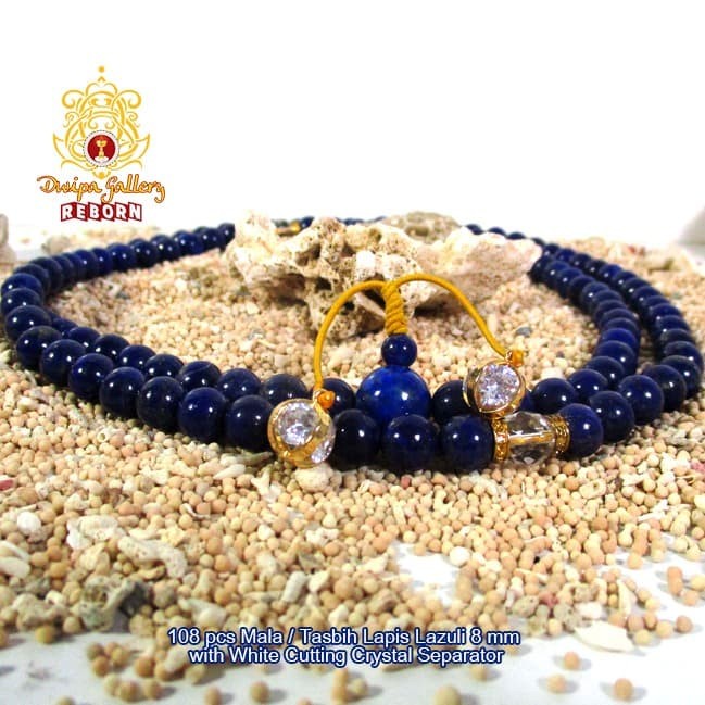 108 pcs Mala / Tasbih Lapis Lazuli 8 mm with White Cutting Crystal