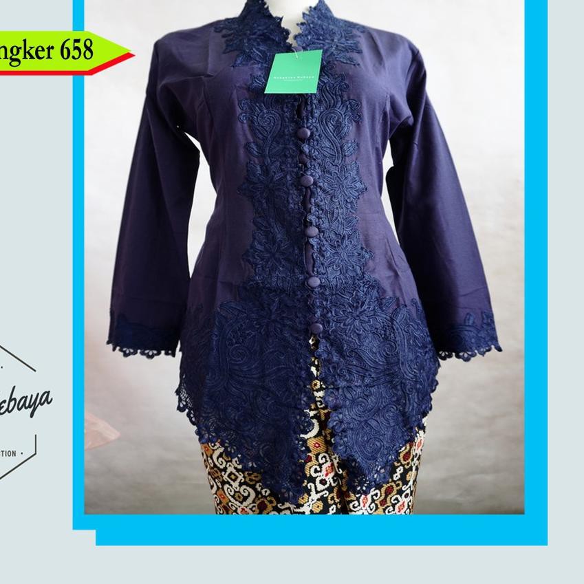 ™ Kebaya Encim Kartini Katun Modern Atasan Kebaya Encim Modern Katun Full Warna Dongker Navy ➧