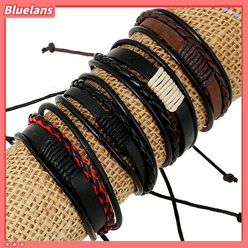 Bluelans Unisex Vintage Retro Multilayer Braided Faux Leather Wristband Bracelet Bangle