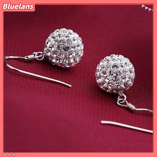 Bluelans Anting Kait Gantung Lapis Silver Hias Kristal Keramik Untuk Wanita