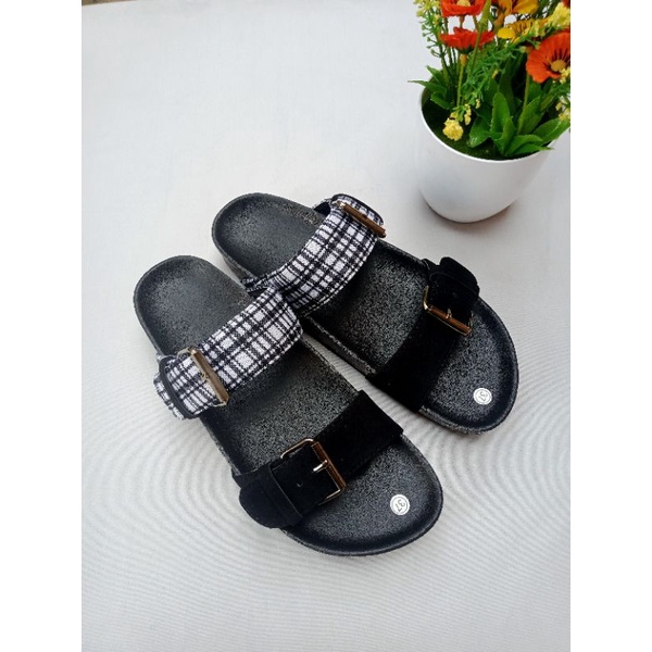 SANDAL BIRKEN WANITA MILANO BAN2 MOTIF KOTAK / sandal wanita/ sandal murah