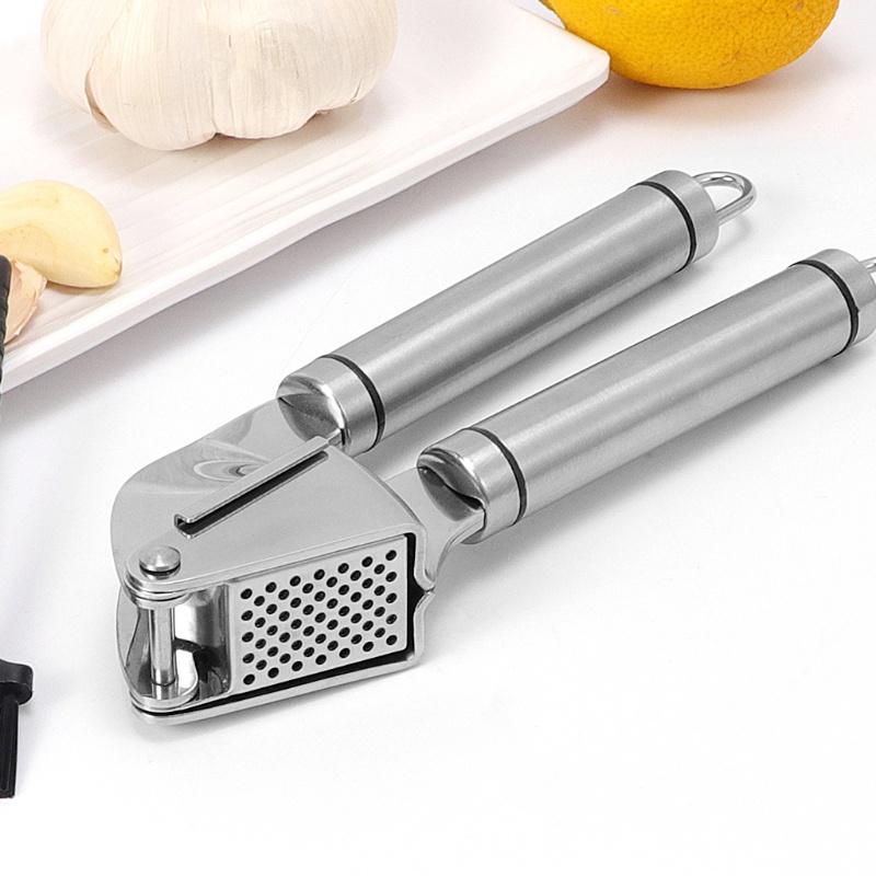 1 Set Alat Penghancur Bawang Putih Manual Bahan Stainless Steel Dengan Sikat Pembersih Silikon