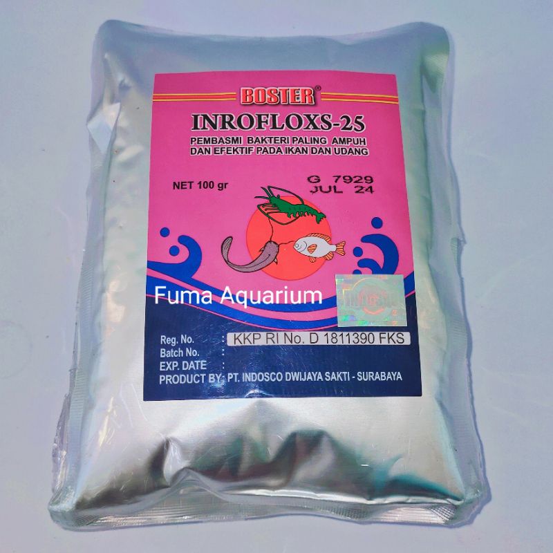 Boster Inrofloxs-25 Serbuk/Bubuk kemasan 100gr Basmi Bakteri Pada Ikan dan Udang