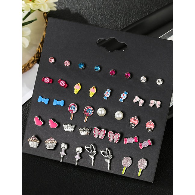 LRC Anting Set Fashion Color Artificial pearl Angel Drop Earrings Set D42521