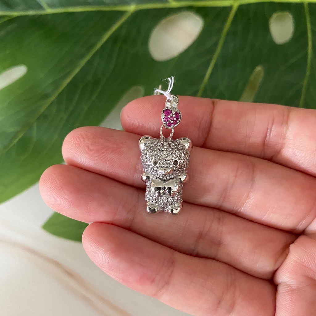 Liontin Pendant Emas Putih Teddy Bear Kadar 75% 4.17 Gr (Tanpa Kalung)