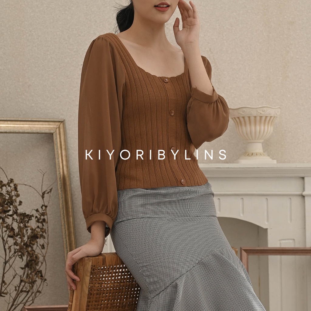TRISHA KNIT TOP Blouse Wanita-Choco