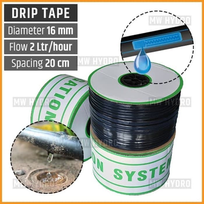 Selang Drip Tape 16 mm, Spacing 20 cm, Flow 2 Lph - Drip Irrigation