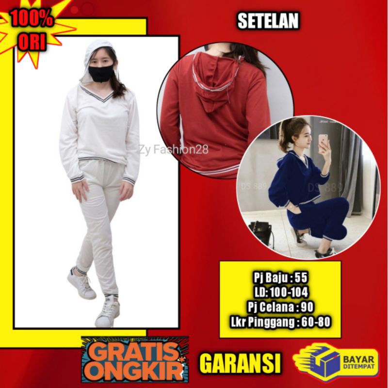Baju Setelan One Set Hoodie dan Celana Training Trening Polos Korean Style Remaja Wanita Cewek Lenga
