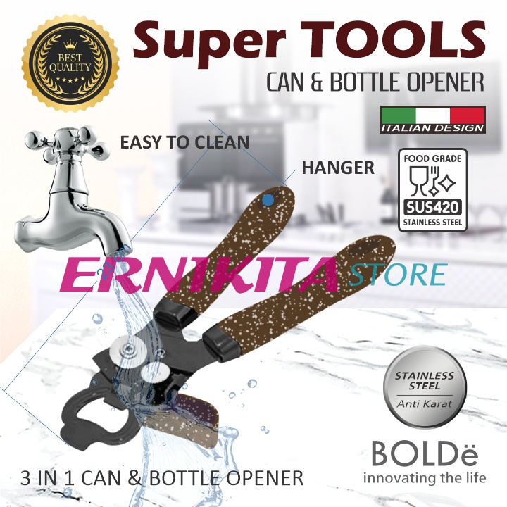 BOLDe SUPER TOOLS CAN &amp; BOTTLE OPENER 3 IN 1 - Pembuka Kaleng dan Botol