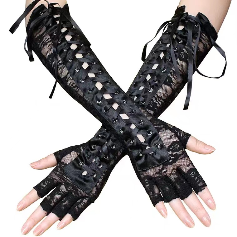 Women Gothic Fingerless Gloves Sewing Fishnet 8541