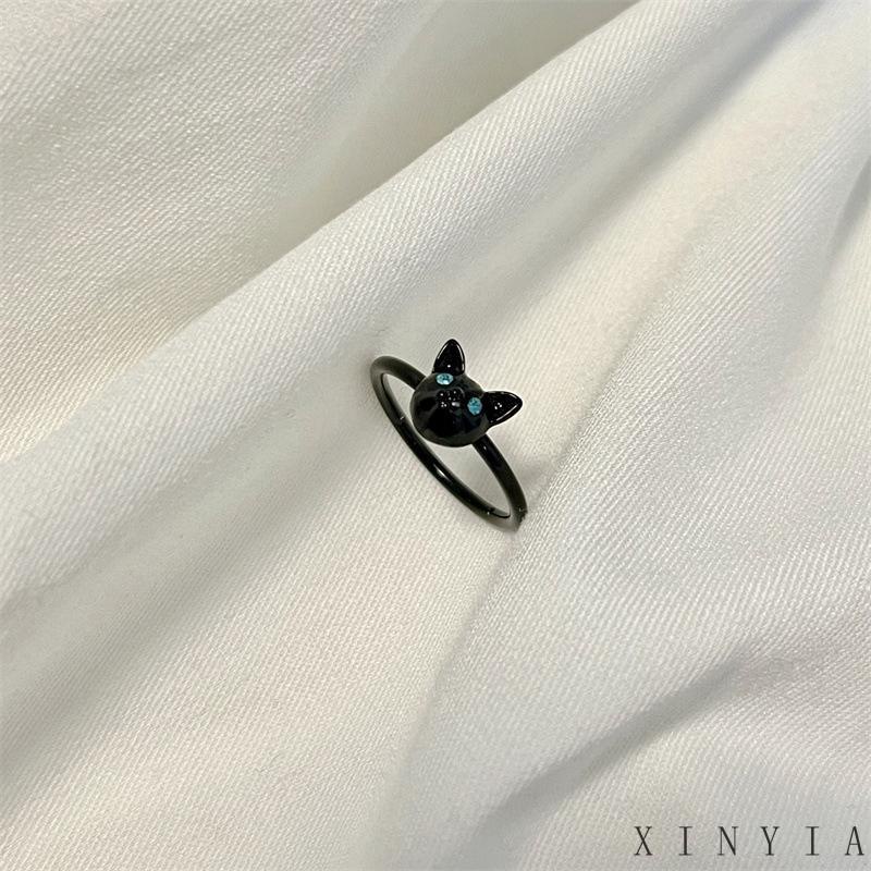 Cincin Jari Telunjuk Desain Kartun Kucing Hitam Untuk Wanita XINYIA