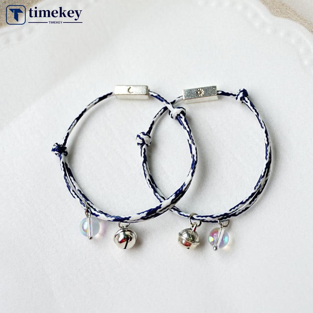 Timekey 2Pcs / Pasang Gelang Rantai Stainless Steel Magnetik Hias Lonceng / Bintang Untuk Pria / Wanita G6P4