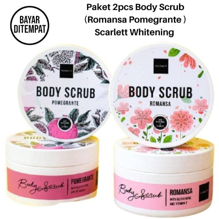 Paket 2 Buah Scarlett Whitening Body Scrub Pomegrante dan Romansa Lulur Pemutih Badan
