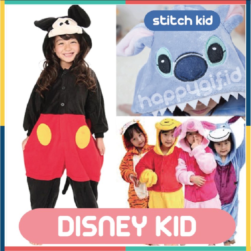 PIYAMA ONESIE KOSTUM BAJU KID ANAK DISNEY MICKEY STITCH WINNIE DLL