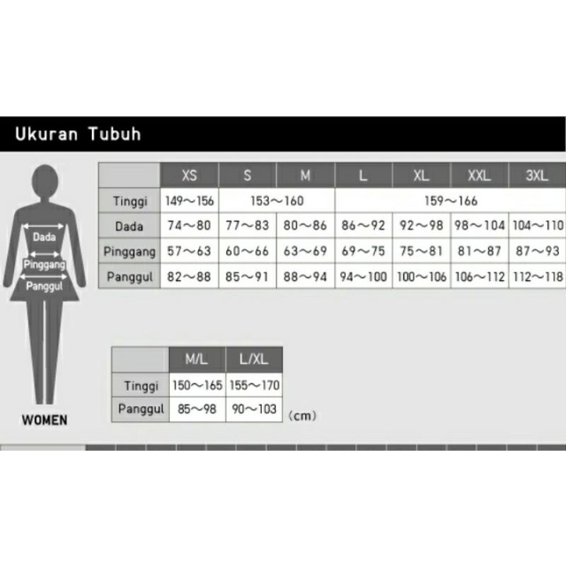 Jual Size charts Atasan uniqlo Woman Shopee Indonesia