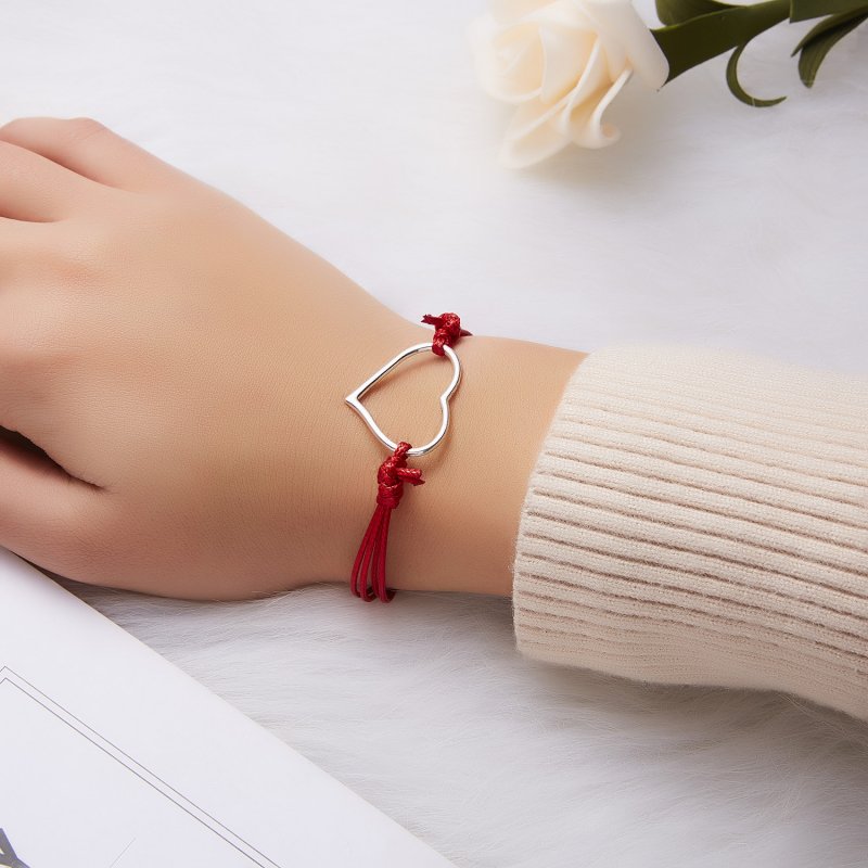 Wish Gelang Persahabatan Tali Adjustable Dengan Charm Hati Untuk Priawanita