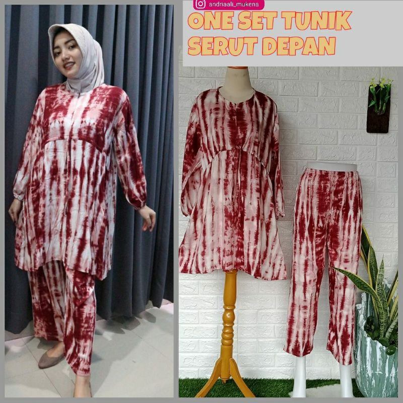 ONE SET TIE DYE TERBARU SERUT BUSUI/ WANITA MUSLIMAH/ SETELAN TUNIK