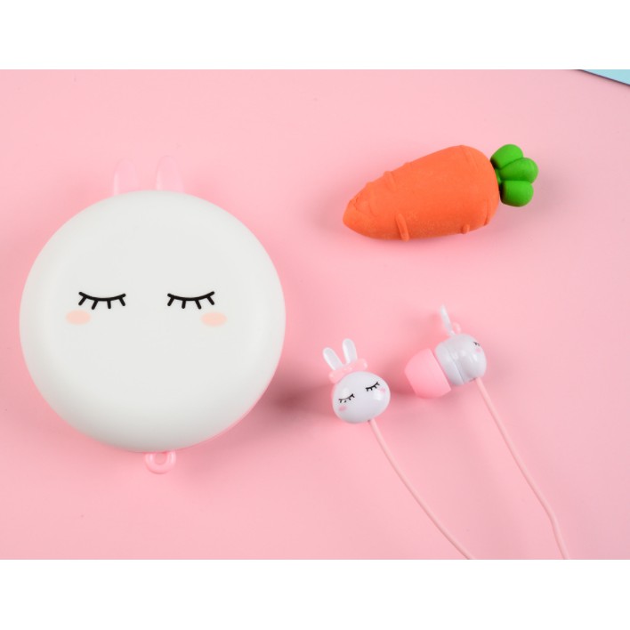 [XC-673] Headset Earphone Karakter Hewan KELINCI EKSPRESI / Wadah Earphone Wajah RABBIT Emoji Berekspresi