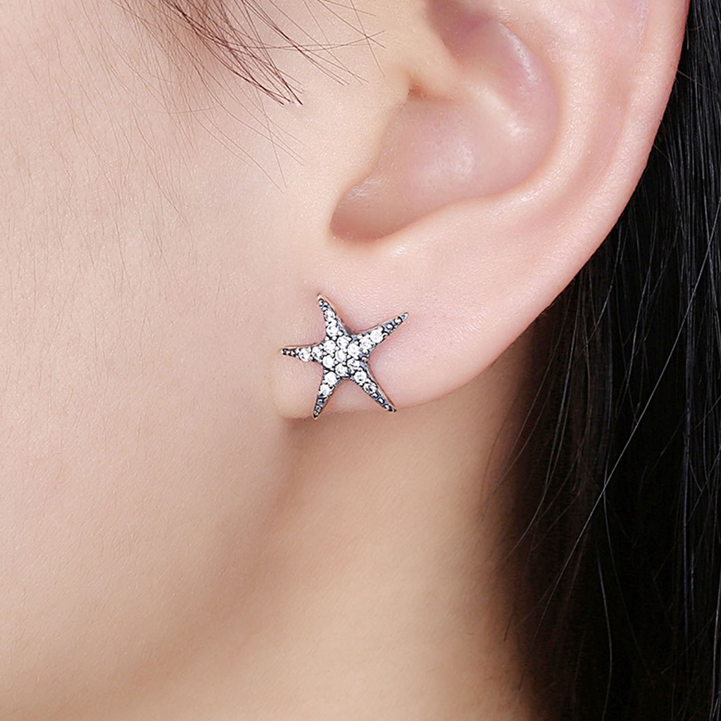 Hu Hu Hu Hu Hu Alat Bantu Pasang Kacamata♡ 1 Pasang Anting Stud Bentuk Bintang Laut Warna Silver Untuk Hadiah