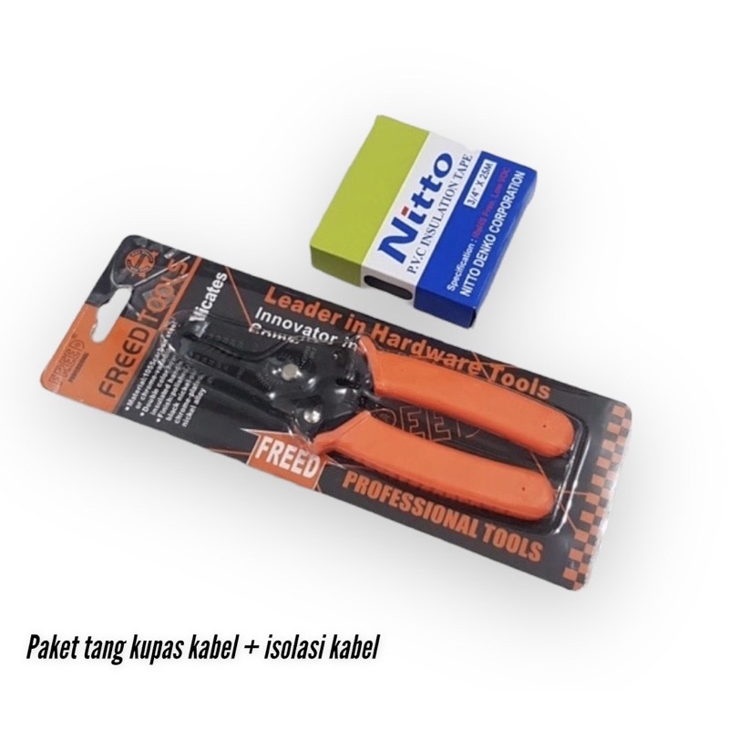 Paket tang kupas kabel + isolasi kabel nitto