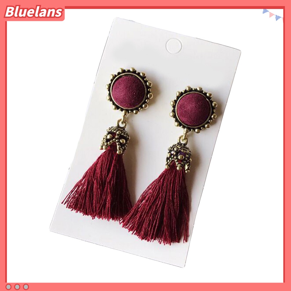 Bluelans Anting Stud Rumbai Bentuk Bulat Gaya Vintage Untuk Wanita