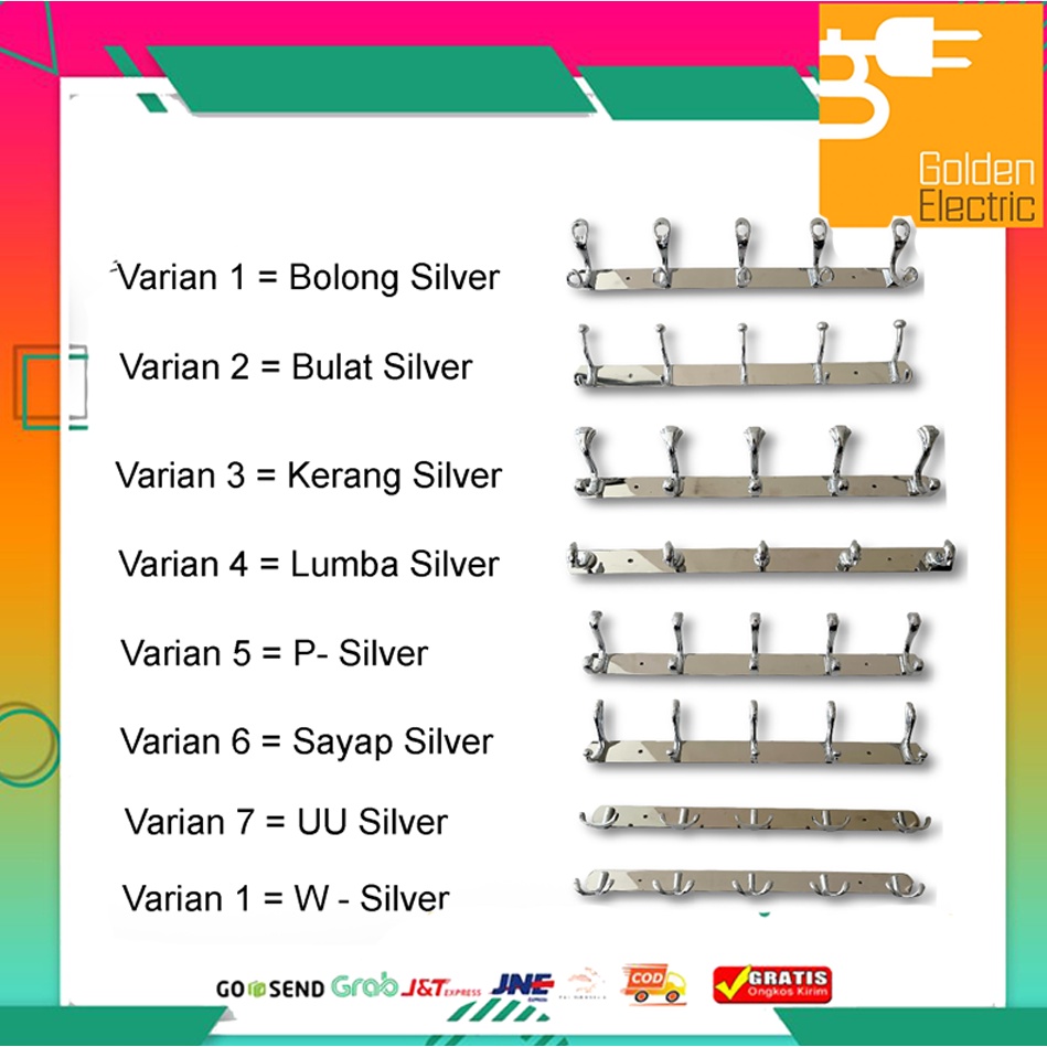 Capstok Kapstok Gantungan Baju Pakaian 5 Kait Kail VARIAN SILVER Kaitan Handuk Celana WC Anti Karatan Stainless Steel Besi