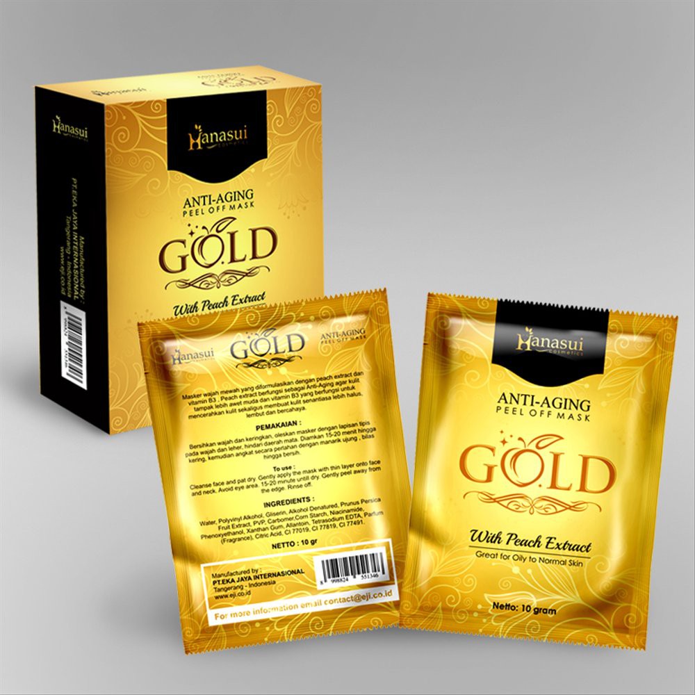 Hanasui GOLD Anti Aging Peel Off Mask Brightening Lightening Masker Wajah kemasan 1 sachet