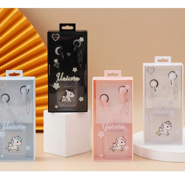 [XY-54] Set Headset Earphone UNICORN / Wadah Earphone Kotak Transparan Kartun UNICORN Lucu