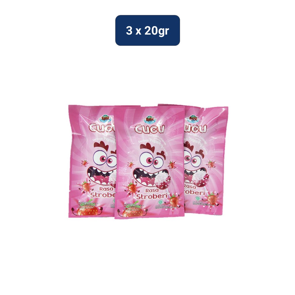 Cucu Popping Rasa Stroberi 3 x 20gr