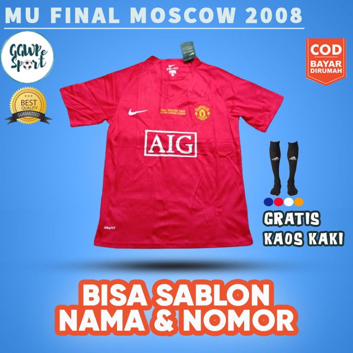 JERSEY RETRO MU HOME FINAL UCL 2008 MOSCOW KUALITAS JAMINAN TERBAIK GRATIS KAOS KAKI