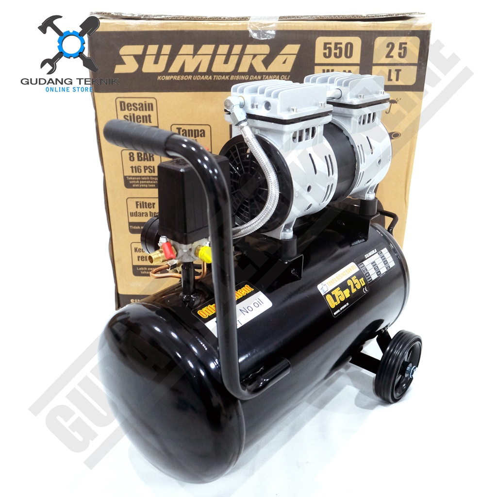 Kompresor Angin Tanpa Oli SUMURA OFS 550-25 25Liter / Portable Air Compressor Oilless SUMURA OFS550-25 3/4Hp 25L