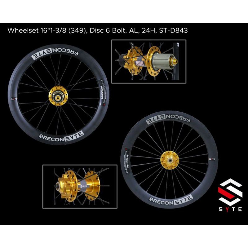 WHEELSET 16X1.38 RECORN SYTE 24 HOLE D843 DISC FREEHUB JANGKRIK SEPASANG