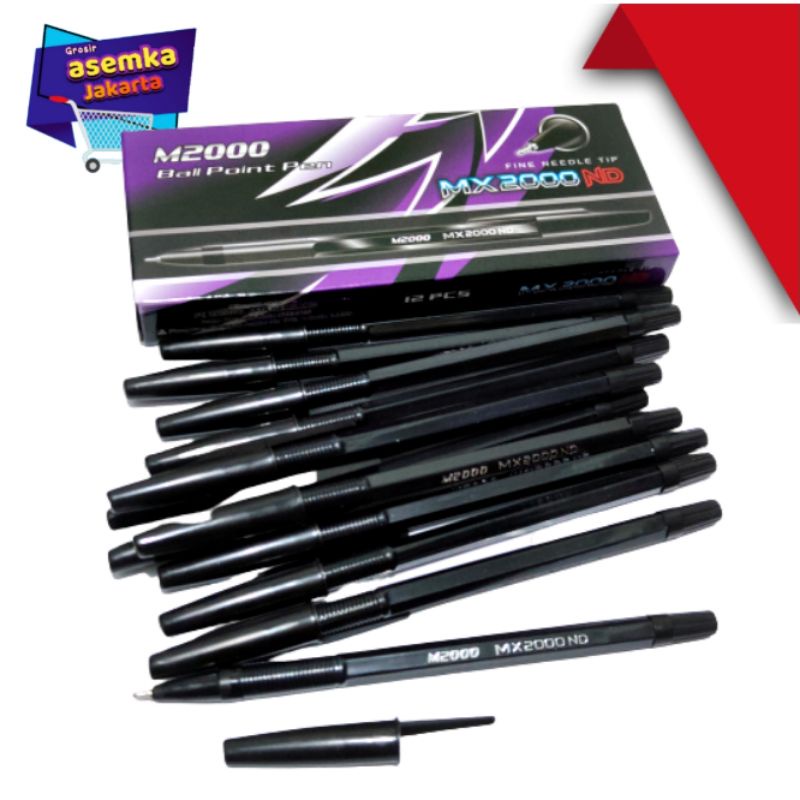 Ballpoint bolpen Pen 12pcs Warna Hitam Model MX2000ND Grosir