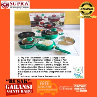SUPRA Panci Set Teflon 7 Pcs Rosemary Cookware Premium Teflon Hijau