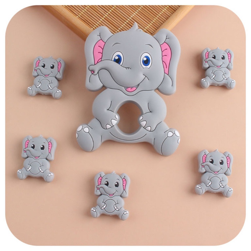 Mary Mainan Teether Bentuk Gajah Kartun Bahan Silikon Untuk Bayi