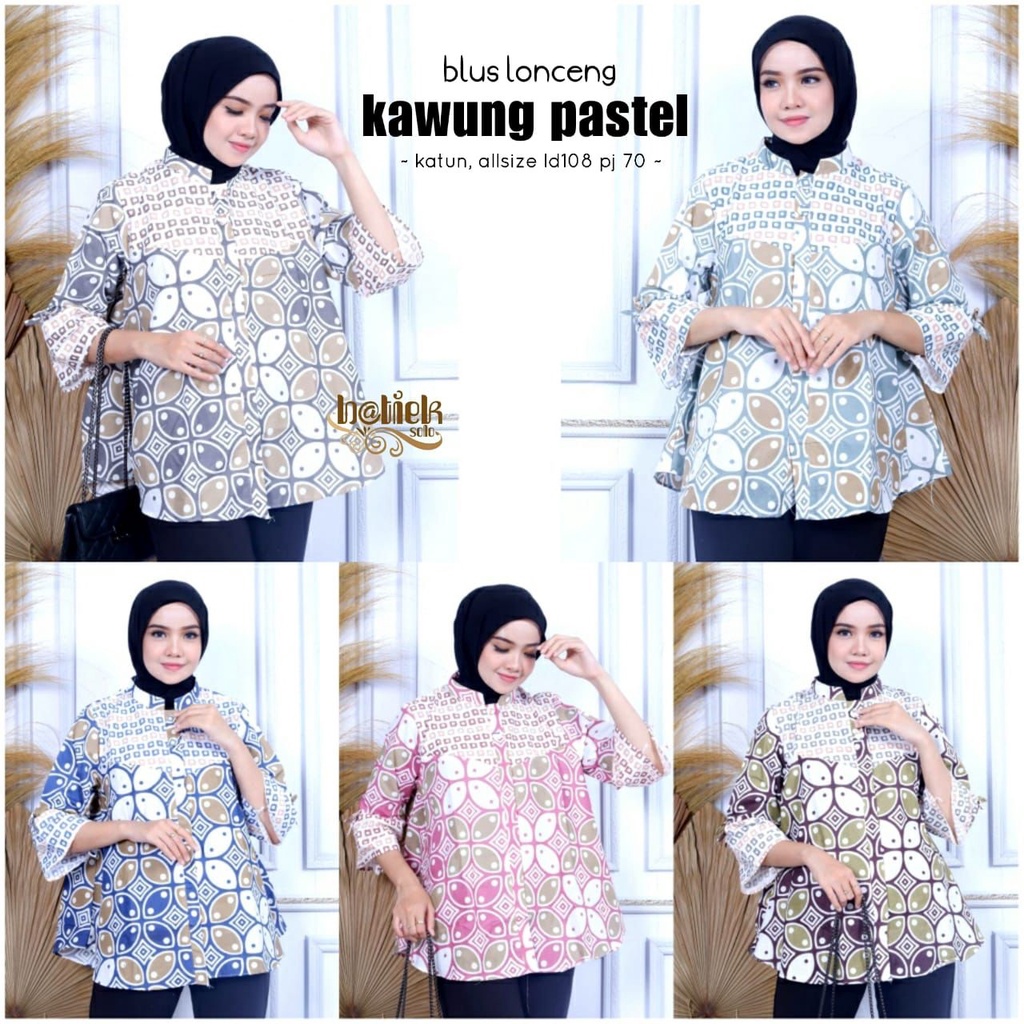 Blouse Lonceng Kawung Pastel Batik Soft Warna One Set Celana Panjang Kulot Jumbo Atasan Kerja Kantoran Setelan Casual