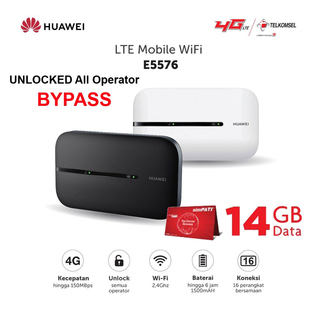 MIFI 4G LTE HUAWEI E5576 BYPASS FREE TSEL 14GB Penerus E5673 E5573